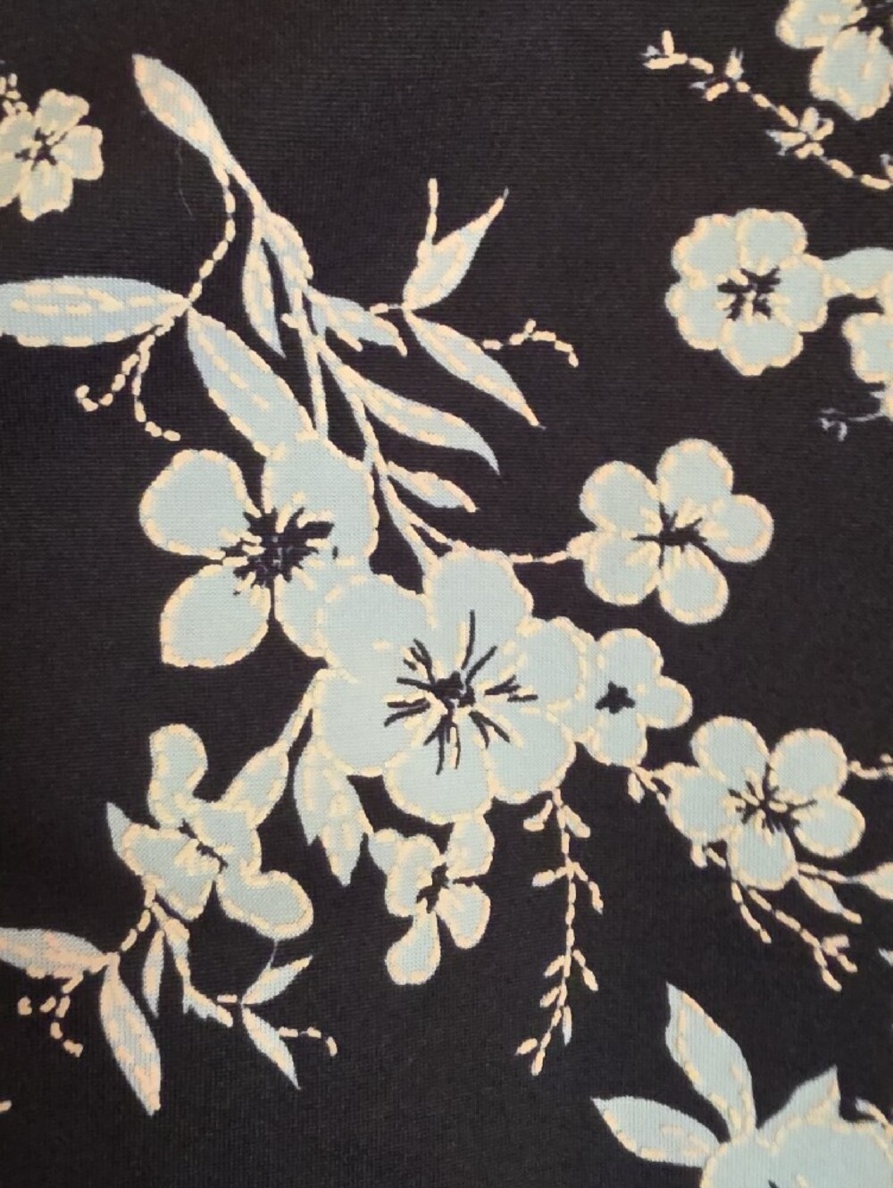 Floral Wrap Dress with Bell Sleeves - Black & Cream/Soft Blue - Picture 5 of 5